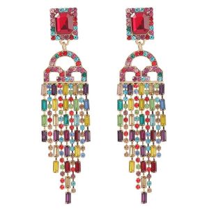 Fashionable Metal Rhinestone Geometric Tassel Earrings Casual Party Simple Dangle Earrings Women's Charm Statement Earring