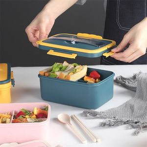 Lancheira portátil Novo estilo japonês quente para crianças compartimento escolar bento caixa de cozinha caixa de alimentos à prova de vazamentos 201015