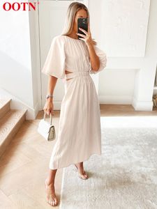 Ootn Sexy Hollow Out Dress Long Summer Mulheres Manga Putfange Alta Colo