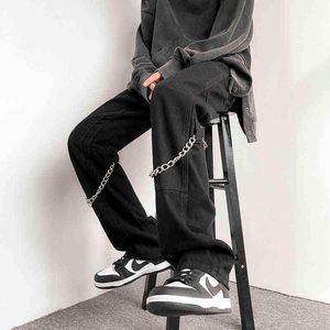 Cadeia de algodão Calças casuais homens moda Blackwhite Cargo Streetwear Loose Hiphop STEL SXL J220629