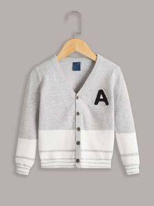 Toddler Boys Stripe Pattern Letter Patched Cardigan SHE01