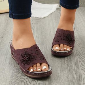 Women Sandals Dogs Color Solid Ladies For Fashion Leather Surface Flower Hollow Breathable Black Slide On Womensandals Sandals E C sandals