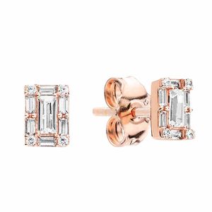 Rose Gold Ploated Square Halo Stud Earring Women Mens CZ Diamond Designer Gift Jewlry met originele winkelbox voor Pandora Silver Oorrings