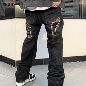 Men's Jeans Baggy Men Y2K Fashion Designer Black Star Printed Trousers Bottoms Streetwear Casual Low Waist Loose Straight Denim PantsMen's