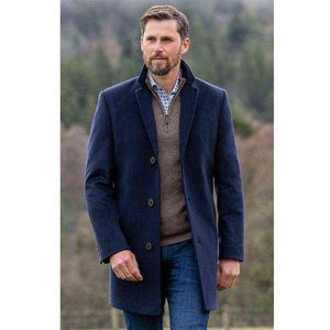 Herr ull blandar lång kappa vinter varm vindbrytare ull högkvalitativ jacka manlig kostym T220810