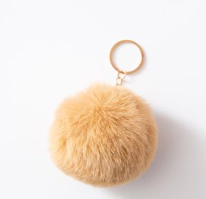 8 cm Pompom-Schlüsselanhänger, Auto-Schlüsselanhänger, goldfarbene Ketten, Pompons, künstliches Kaninchenfell, Charms-Kette, DIY-Pompoms, Kugeln, Schlüsselanhänger, Damen-Taschenanhänger, Schmuck, Geschenke, 17 Farben