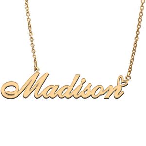 Pendant Necklaces Madison Love Heart Name Necklace Personalized Gold Plated Stainless Steel Collar For Women Girls Friends Birthday Wedding