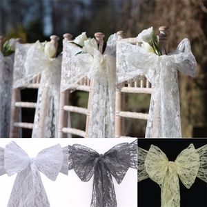 10st White Chair Sashes Modern Lace Bow Tie Band för Wedding Table Runner Decoration Party Banket Supplies x275cm