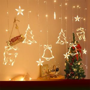 Luzes de Natal LED 3.5m Cortina Luz Garland Star Bells Decoração para casa 220V Luzes de fadas Outdoor / Indoor Festival String Light T200909