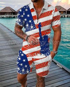 Herrspårar Summer Men's American Flag Print Tracksuit Casual Short Shorts Set Dragklappkläder 2 stycken Outfits Jogging Maleme Maleme