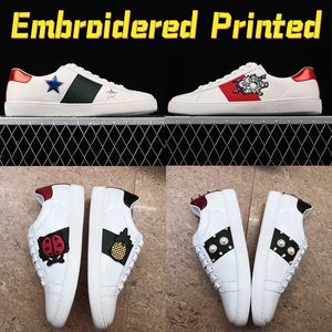 Designer Ace Sneaker Casual Shoes men women bee Embroidered Printed Leather Sneakers stars bees embroidered loafer pearls spikes studded womens sports Trainers