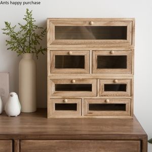 Solid Wood Rectangle Desktop Cosmetic Storage Box Drawer Type Office Sundries Jewelry Multilayer Finishing Cabinet Home Y200628