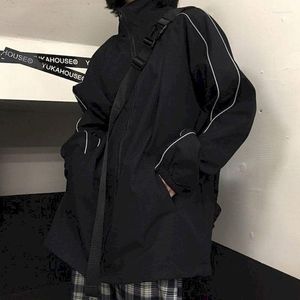 Herrjackor harajuku jacka män kvinnor svart retro reflekterande sport höst vinter all-match koreansk lös casual manlig toppkläder