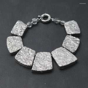 Perlenstränge GuaiGuai Schmuck Titan Silber Farbe Quarz Druzy Nugget Wrap Kristall Armband handgefertigt für Frauen Inte22