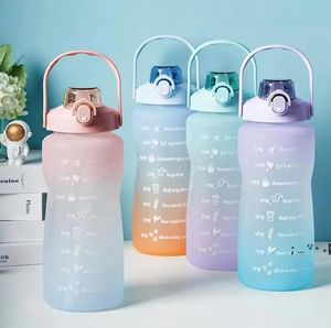 2000ml Large-Capacity Handle Plastic Bottles Bounce Cover Outdoor Frosted Sports Kettle Gradient Color Space Cup With Scale RRA12983
