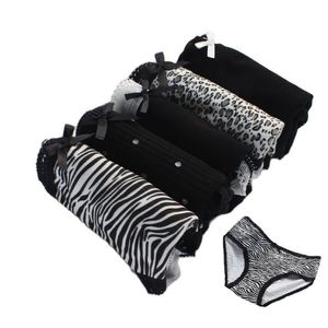 5 pezzi sexy nero zebra stampa leopardo biancheria intima da donna ragazza morbido fiocco slip mutandine carine per la femmina lingerie kawaii di alta qualità 220426