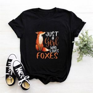 Apenas uma garota que ama as raposas camiseta feminina personalidade de verão de manga curta camiseta de camiseta femme algodão casual feminino 220514