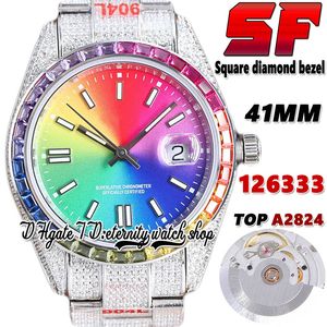 SF Latest bl126333 A2824 Automatic Mens Watch jh126331 ew126284 Rainbow Dial Square diamond Bezel 904L Steel Iced Out Diamonds Bracelet eternity Jewelry Watches