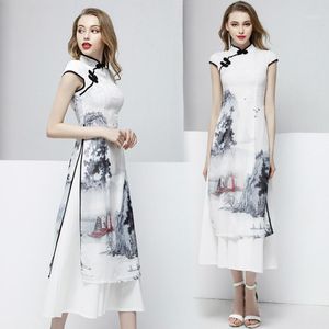 Abito da sera estivo da donna Cheongsam Qipao Abito da sera cinese orientale con stampa a inchiostro migliorata Abiti tradizionali da sposa etnici