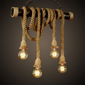 Other Event Party Supplies Vintage Industrial Decor Pendant Double Head wood lamp E27 Edison Rope Restaurant Themed Hemp Coffee Bar 230206