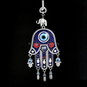 Nyckelringar smycken Evil Eye Wall Hängande kalkonpärlor med Hamsa Handbil Keychain Blue Tassel Charm Ring Drop Delivery T0pab
