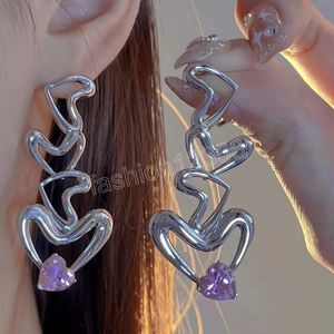 Orecchini pendenti lunghi a forma di cuore geometrico coreano di design alla moda per regali di gioielli Brincos in cristallo rosa alla moda da donna