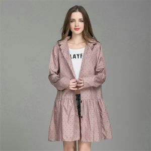 Mode leichte Frauen Regenmantel mit Hut Laydies Kleid Stil Regenmantel wasserdichte Regenbekleidung Jacke 210320