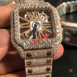 New Skeleton Sier Moiss Anite Diamonds PASS TT Quartz Movement Top Quality Men Iced Out Sapphire Watch with Boxcl3w