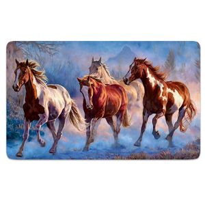 Mattor Hästgrupp Tryckdörrmattor Galloping Printed Kitchen Mat Bedroom Decor Animal Floor Non-Slip Flannel mattor