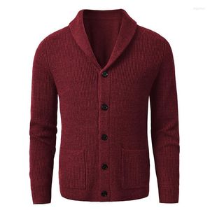 Maglioni da uomo Cardigan da uomo con collo a scialle Maglione slim fit in maglia a trecce con bottoni Maglione nero in lana merino Olga22 da uomo