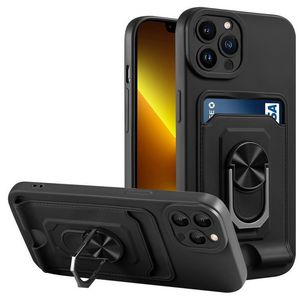 Mjuk TPU Silicone Phone Cases Multifunktionella kortficka med magnetisk ring Kickstand för iPhone 14 Pro Max 13 12 11 XS XR Samsung A33 A53 A73 5G S22 Ultra S21 Fe