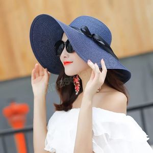 Cappello da sole in paglia a tesa larga da donna per donna Cappellino pieghevole pieghevole arrotolabile Cappelli da spiaggia estivi da donna