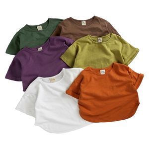 여름 유아 짧은 소매 티셔츠 티셔츠 톱 캔디 컬러 코튼 어린이 아기 소년 소녀 티셔츠 옷 M4115