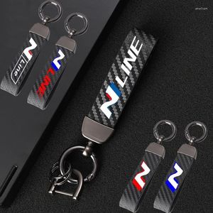 Keychains Carbon Fiber Car Key Chain 360 Degree Rotating Horseshoe Rings For Hyundai N Nline Tucson Kona Sonata Veloster I30 I20 Elantra Sma