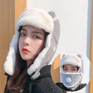 Beanies Beanie/Skull Caps Cute Bear Cap Winter Warm Corduroy Plus Velvet Hats For Women Skull Warmer Balaclava Face Mask Ski Hat