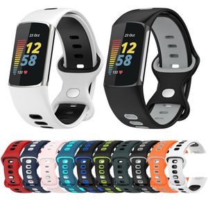 Dual Color Mesh Oddychająca Watchband Bransoletka Nadgarstek Wodoodporny Nadgarstek Sport Kobiety Miękkie Silikonowe paski do Fitbit Charge 5 Charge5 Smart Watch Band