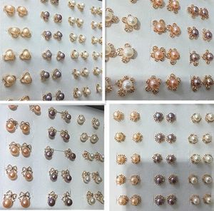 Random Blend Style Colors Rose Gold Freshwater Pearl Earrings Ear Studs White Purple Pink Lady/Girl Fashion Jewelry