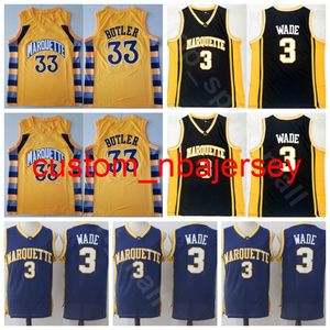 College Marquette Golden Koszykówka 33 Butler Jersey Dwyane Wade 3 Mężczyźni Szyte Czarne Żółte Mundury Najwyższej Jakości