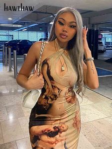 Women Summer Halter V Neck Sleeveless Printed Bodycon Party Mini Dress 2021 Female Clothing Streetwear Wholesale Items Y220413