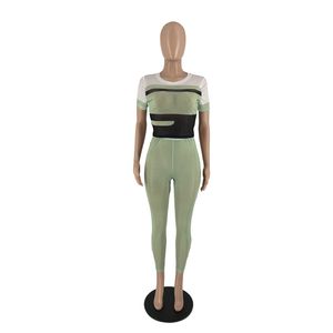 Tute estive Abbigliamento donna T-shirt trasparente manica corta Top + Pantaloni in rete Set due pezzi Set coordinati casual Night Club Wear 7161