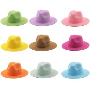 Protezione solare estiva Cappelli di paglia per donna Uomo tinta unita a tesa larga da viaggio Beach Beach Jazz Cap Panama Chapeu Top Hat