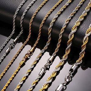 Chains Stainless Steel Rope Chain Men Necklace Gold Tone Twisted Wave Links Basic Choker Unisex Punk JewelryChains