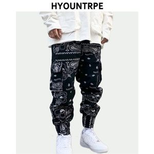 Hip Hop Loose Fit Elastic midja byxor Fashion Printed Side Pocket Ankle Pants Mens Casual Drewstring Sportwear Pants Joggers 201109