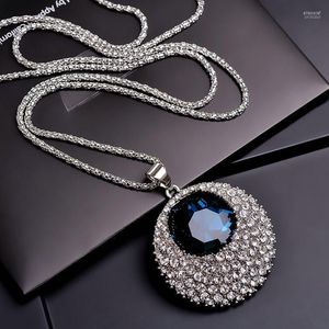 Naszyjniki wiszące vintage Ocean Blue Crystal długi naszyjnik Kobiety Bijoux moda biżuteria wisiorki