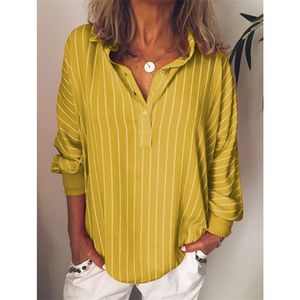 Fashion summer Woman blouses stripe Loose Casual Striped Button Lapel girl Long Sleeve Shirt Top Blouse button female clothing 210301