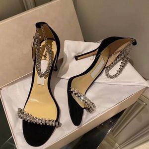 Elegant sommarsandalklänningskor Kvinnor Shiloh Crystal High Heels Party Wedding Bridal Fashion Brands Lady Pumps Black Grey Yellow