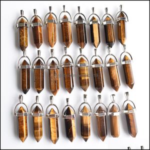 Charms Jewelry Findings Components Natural Stone Tiger Eye Shape Point Chakra Pendants For Neck Dh6Sd