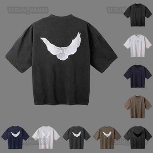 Designer Kanyes Classic Wests T Shirt Three Party Joint Peace Dove Printed Washing Water Short Sleeves High Street Mens and Womens Yzys Tees