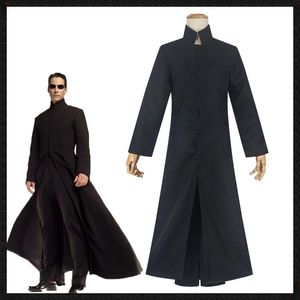 Giacche da uomo Matrix Costume Cosplay per uomo Colletto alla coreana nero Cappotto lungo monopetto Abiti per feste di carnevale di HalloweenUomo