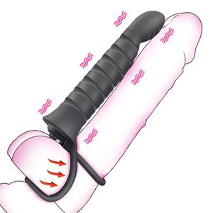 10 Frequency Double Penetration Dildo Penis Ring Vibrator Lock For Male Wearing Vagina Plug Adult sexy Toy